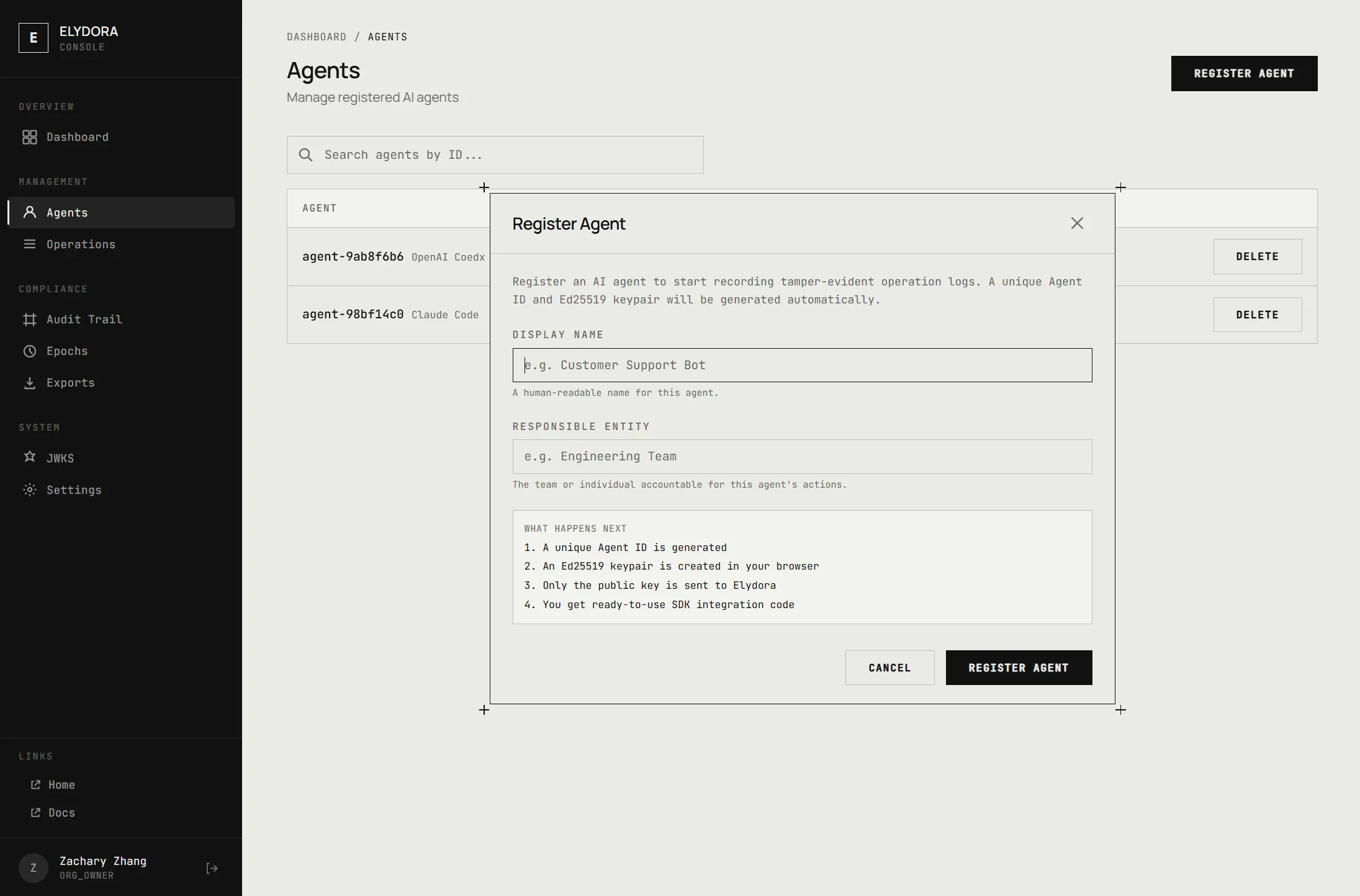 Agent registration form